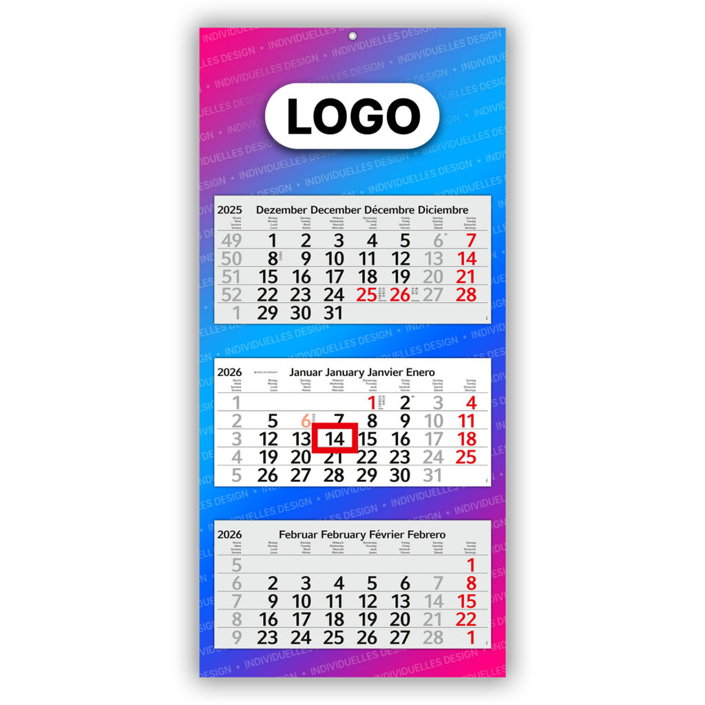 Individuelle Werbefläche auf dem 3-Monatskalender mit Logo 2026 – ideal für Firmenbranding