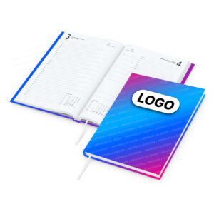 Buchkalender bedrucken lassen (2026) mit 4c-Druck. Ideal als Kalender mit Firmenlogo.